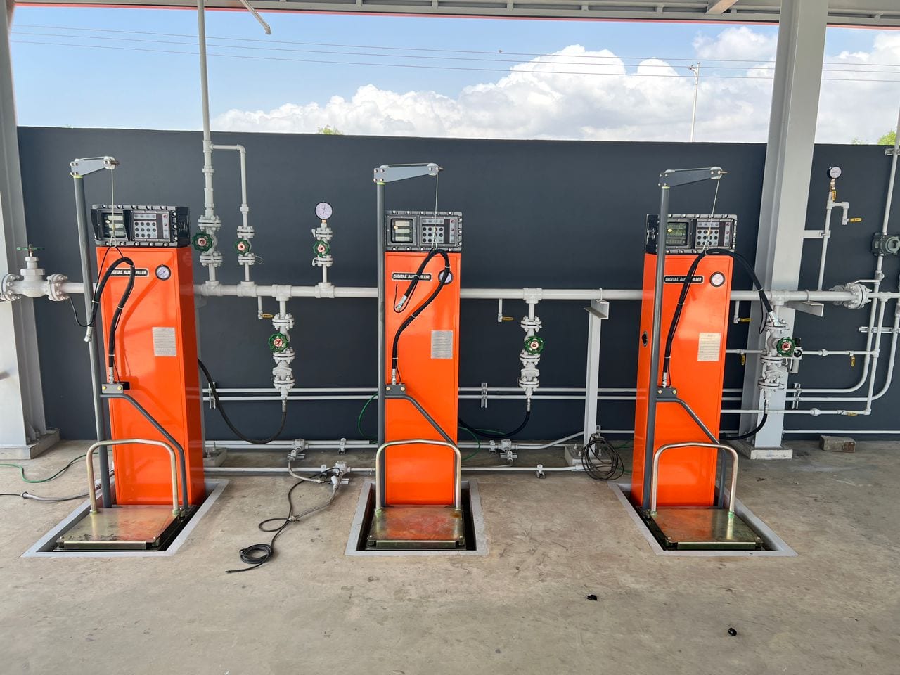 Newly installed LPG dispensers and pipework on a Flogal forecourt