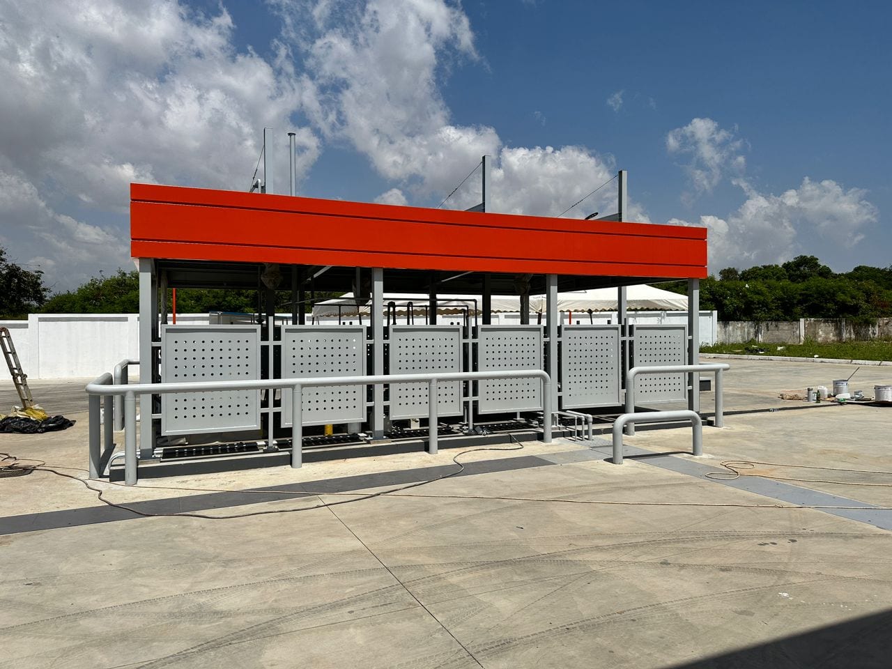 Commissioned LPG metering skid beneath an orange fascia